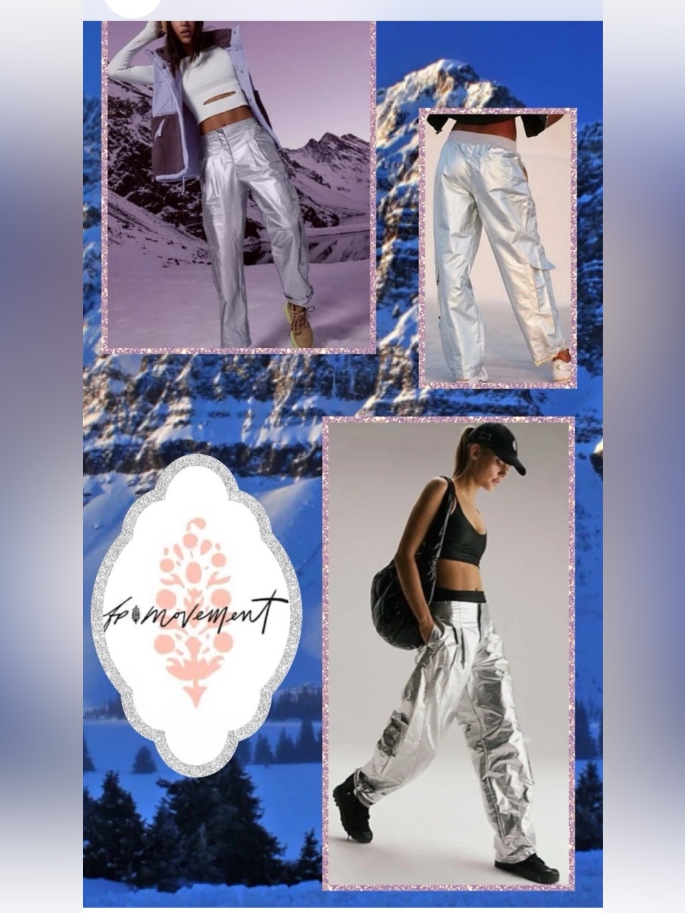 Free People FP Movement Mesmerize Me Shine Cargo Pants – Silver/ woman’s XL